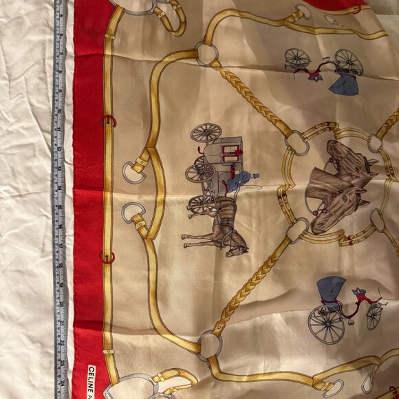 celine silk sq red tan carriage brand bridal print unisex - Picture 3 of 8